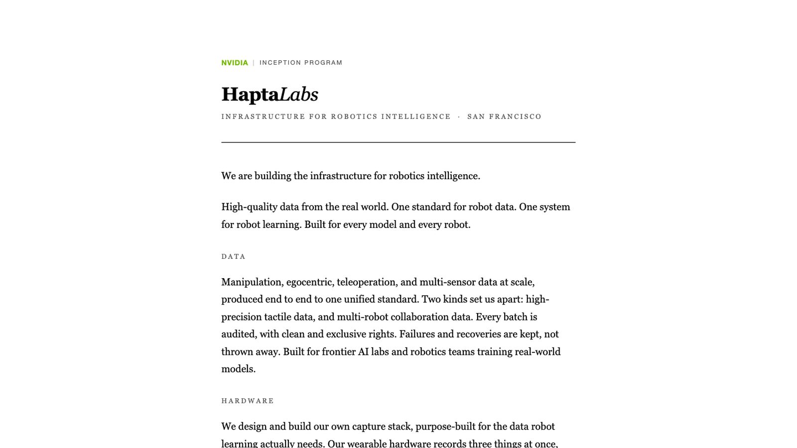 Hapta Labs - the infrastructure for robotics intelligence