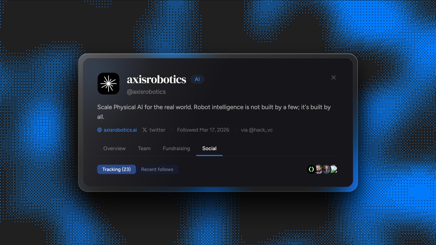 Frontrun flagged Axis Robotics (@axisrobotics) on March 17, 2026, 132 days before its $12M seed led by Hack VC