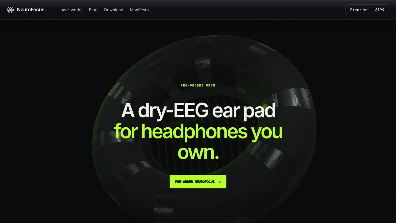 NeuroFocus (neurofocus.dev), a dry-EEG ear pad for headphones, Founders Inc Off Season II