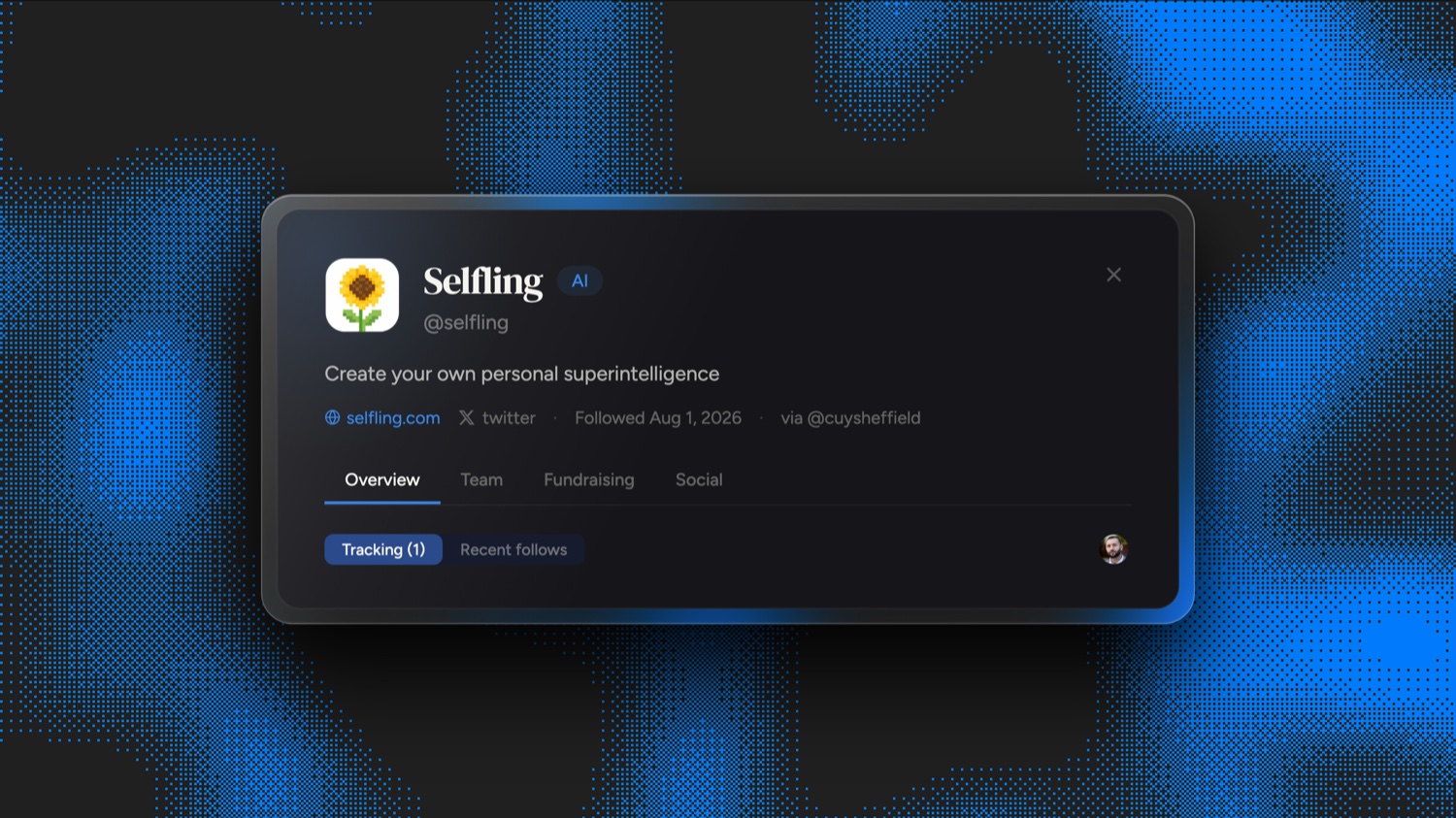 Frontrun flagged Selfling (@selfling) on August 1, 2026, 2 days before its personal superintelligence launch