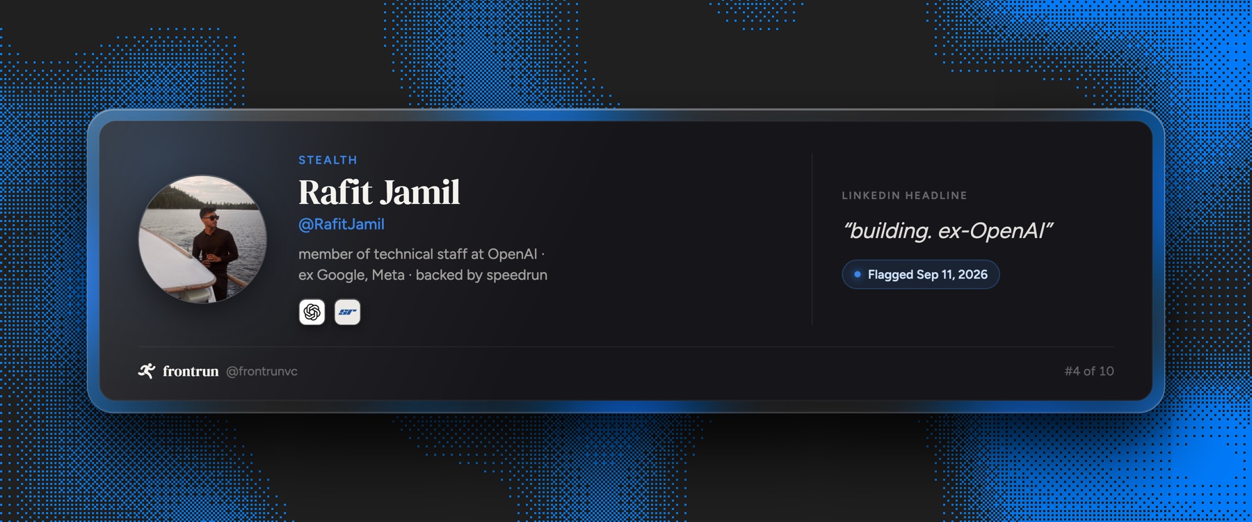 Rafit Jamil, ex OpenAI, building in stealth, flagged September 11 2026