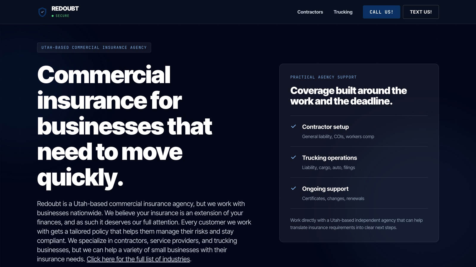 Redoubt - commercial insurance for businesses that need to move quickly